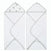 The aden + anais essentials cotton muslin hooded towels 2 pack includes two white plush cotton terry towels with gray edges. The left towels muslin hood has silver stars, and the right one features silver polka dots. Both are unfolded with hoods at the top.