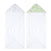Two aden + anais essentials cotton muslin hooded towels: one with a blue and green leaf pattern hood, the other featuring white animal and tree silhouettes on a green background.