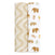 The aden + anais essentials cotton muslin swaddle blanket 2 pack includes two rolled muslin swaddles: one beige with a zigzag pattern and one white adorned with elephant, giraffe, and plant prints in earthy tones. Crafted from breathable cotton muslin for supreme comfort.