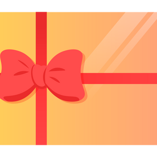 The My Store Gift Box is a rectangular box wrapped in yellow paper with a red ribbon and bow, highlighted with a shiny accent on the top right corner.
