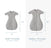 Image featuring two gray HALO Easy Transition SleepSack TOG 1.5 sleep bags with zippers. Left: Small, 3-6 months, 22-26\, 13-20 lbs. Right: Medium, 6-9 months, 26-30\, 19-25 lbs. Designed for better sleep with detailed dimensions shown.