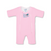 The HALO Baby Merlins Magic Sleepsuit® Micro-Fleece is a pink long-sleeve sleepsuit with legs, featuring dual front zippers and a blue-and-white butterfly Magic Sleepsuit logo—ideal as a transition swaddle for better sleep habits.