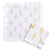 The aden + anais essentials cotton muslin security blankets 2 pack includes a larger blanket with gray elephants and a smaller one with yellow giraffes. Both feature a shiny white satin border and are crafted from soft cotton muslin, ideal for newborns and toddlers.