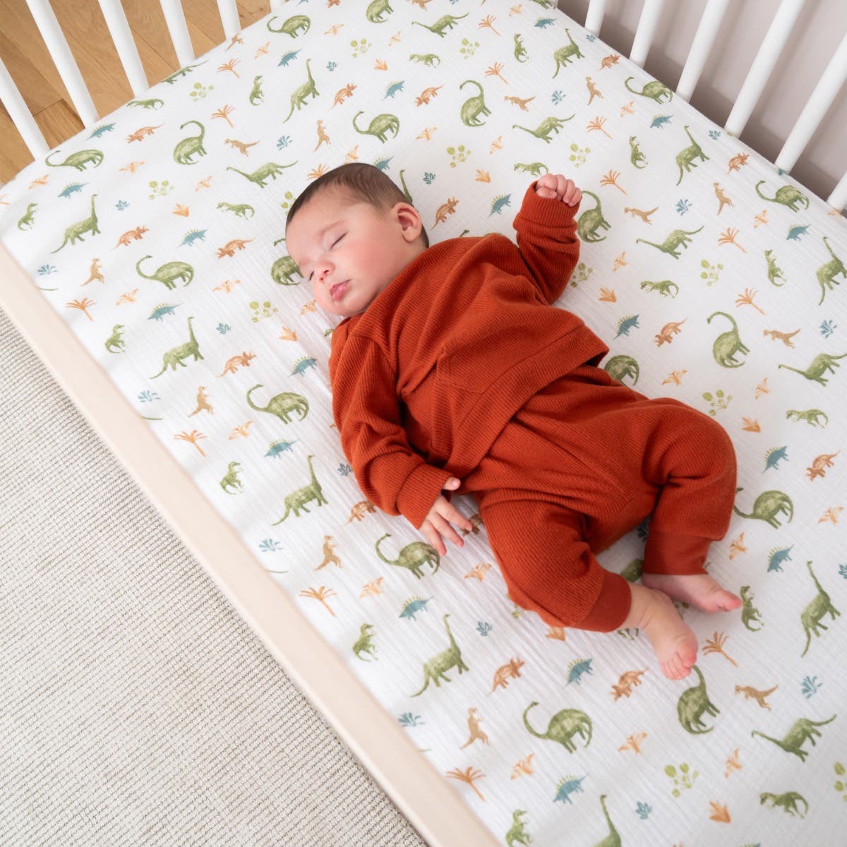 aden and anais stokke crib sheet aden + anais Essentials Cotton Muslin Crib Sheet in Dino Jungle