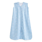 The HALO Disney™ Wearable Blanket Cotton TOG 0.5 in light blue features a zipper closure, stylized white Mickey and Minnie Mouse head outlines, and scattered small lines, providing cozy comfort for your little one.