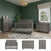 Modern nursery featuring the Child Craft Surrey Hill 3-Piece Nursery Set with Crib, Dresser, and Chest in gray against green walls, complemented by a window with a roman shade, a geometric rug, and a pendant light. Each piece from the Surrey Hill nursery furniture set is pictured individually, including the convertible crib.