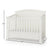 The Child Craft Westgate 3-Piece Nursery Set features a white wooden baby crib with vertical slats, an arched headboard, and dimensions of 48.5 inches tall, 58.25 inches wide, and 30.5 inches deep. This elegant crib is part of a versatile nursery set that includes a matching double dresser and chest for a cohesive look in your baby's room.