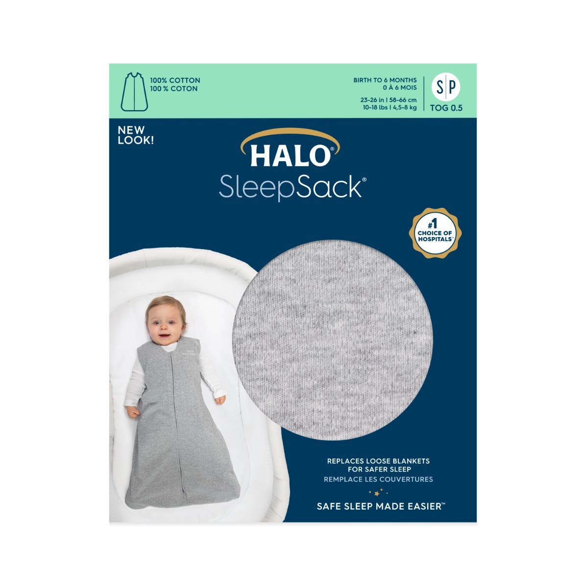 MED HALO SleepSack Wearable Blanket Gray 100% Cotton 